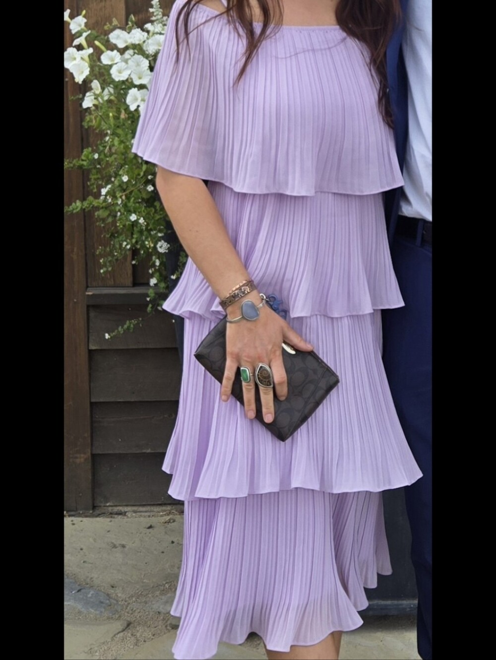 Elegent Wedding Guest Tiered Lavender Midi Dress